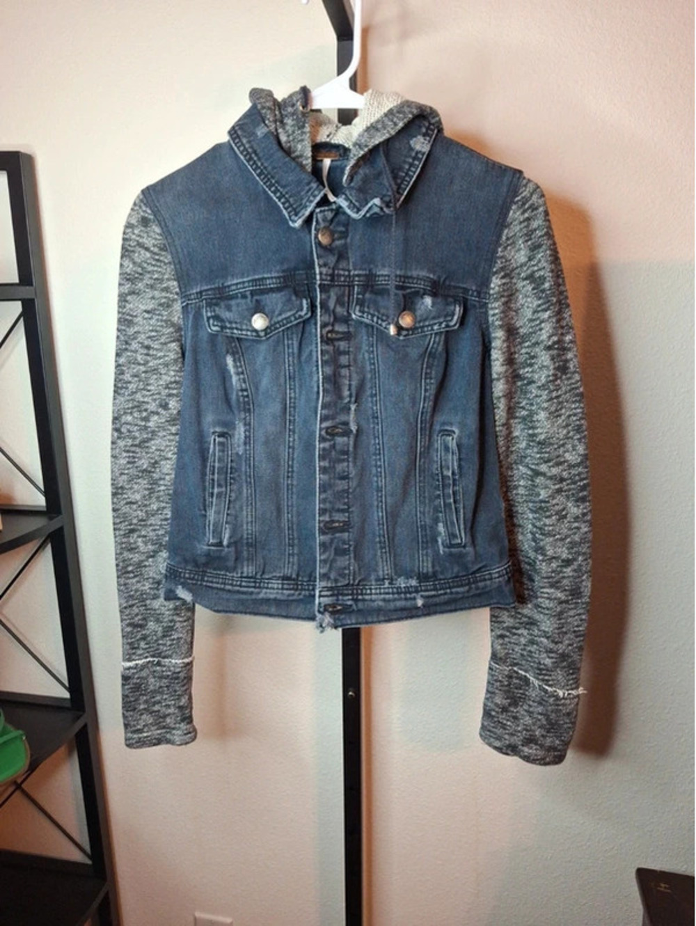 Free People Denim Jacket Hoodie size S - Picture 1 of 9